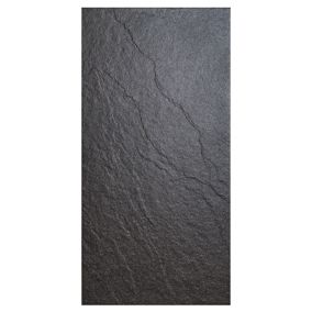 Colours Chambly Black Matt Stone effect Porcelain Wall & floor Tile Sample