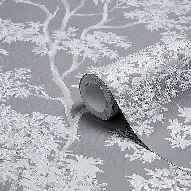 Colours Charcoal Maple tree Mica effect Smooth Wallpaper | DIY at B&Q