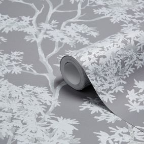 Colours Charcoal Mica effect Maple tree Smooth Wallpaper Sample