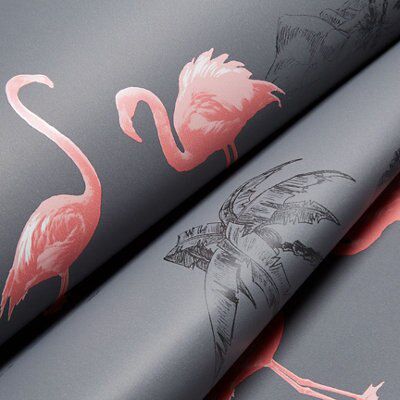 Colours Charcoal & pink Mica effect Flamingo Smooth Wallpaper