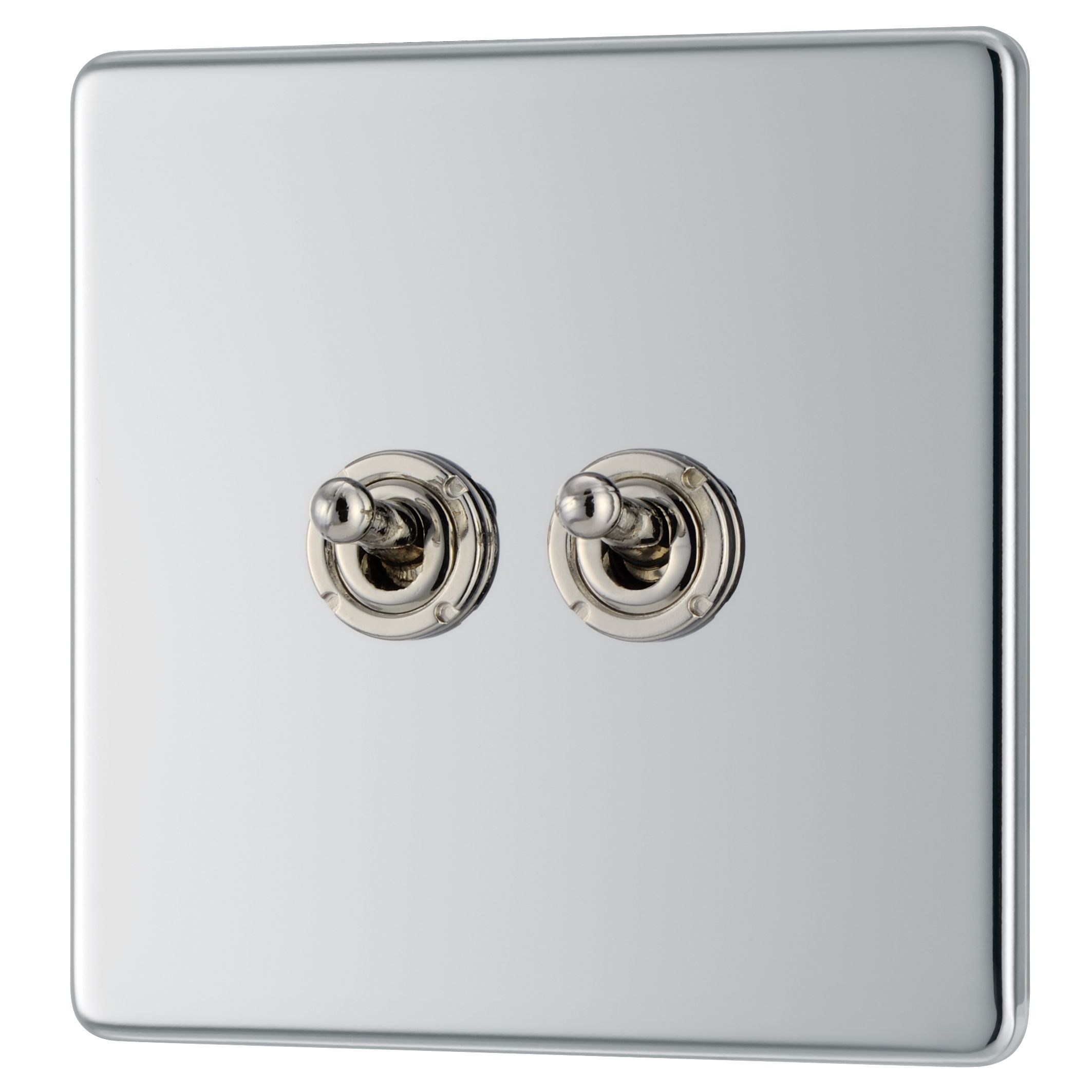 Colours Chrome 10A 2 way 2 gang Flat Toggle Screwless Switch