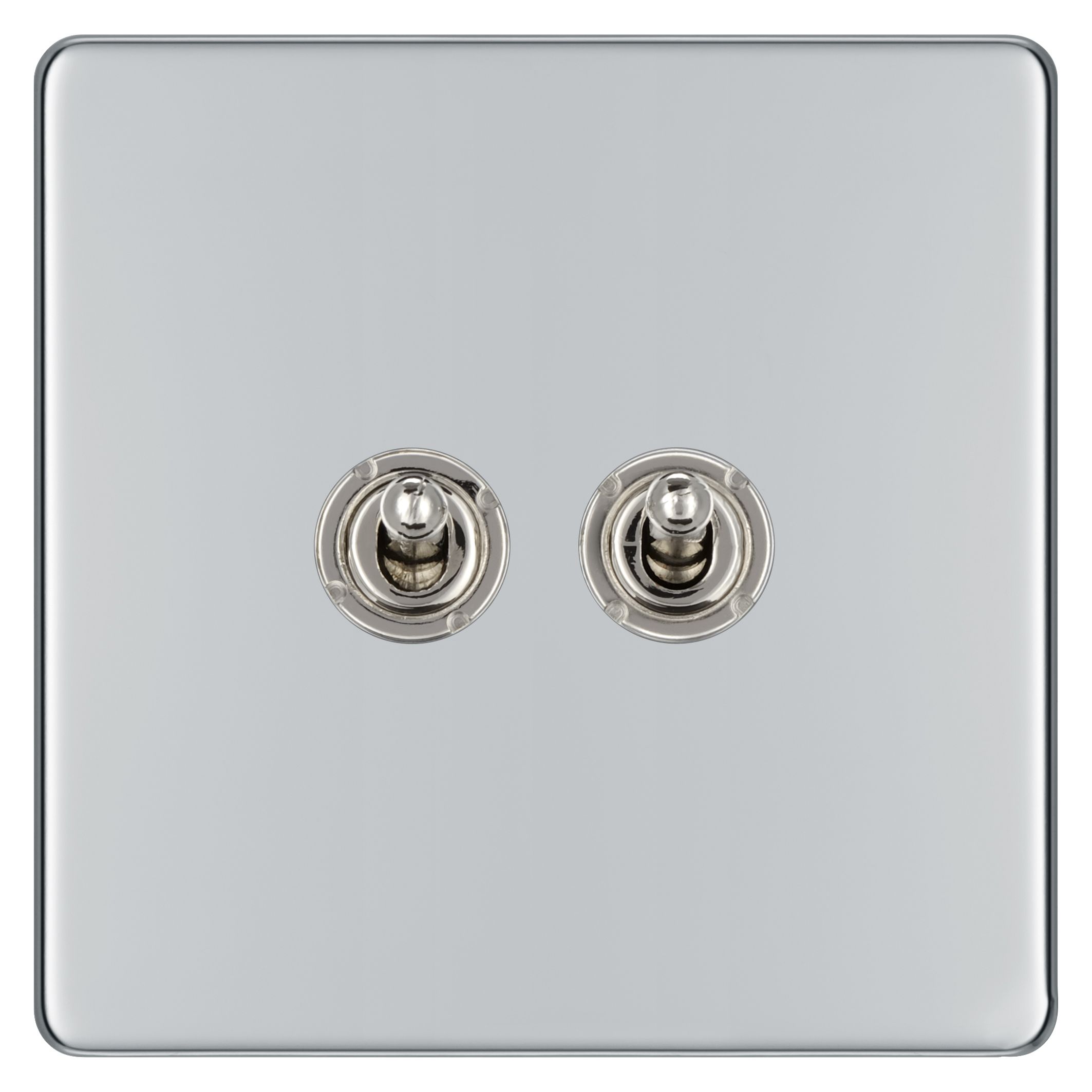 Colours Chrome 10A 2 way 2 gang Flat Toggle Screwless Switch