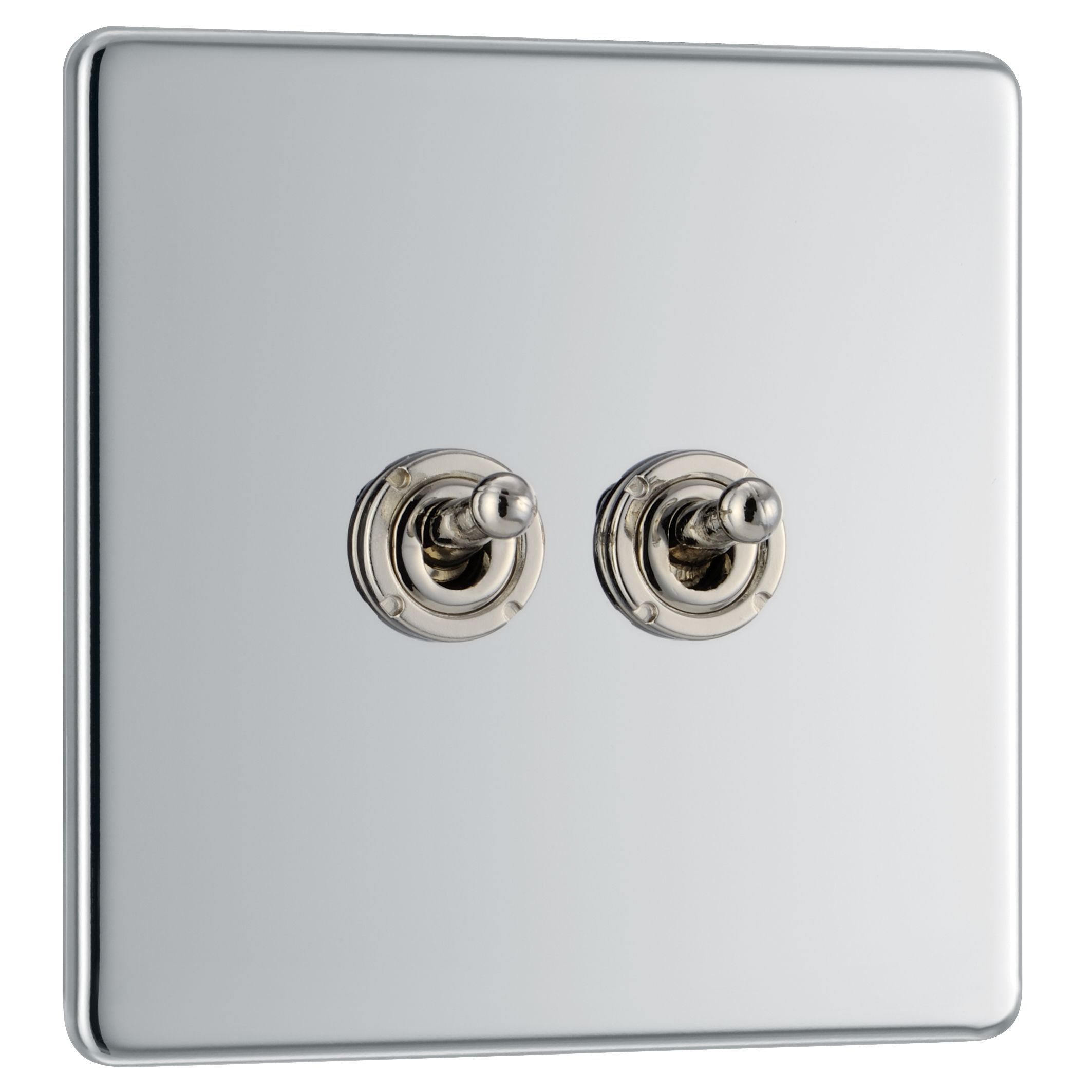 Colours Chrome 10A 2 way 2 gang Flat Toggle Screwless Switch