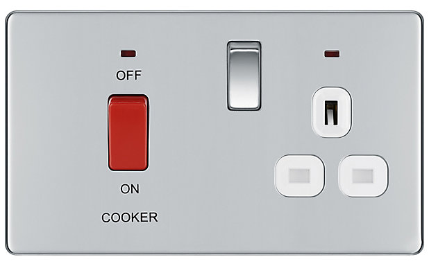 BG Decorative 45A Chrome Cooker Control Unit With Neon & Socket & Switch 2 
