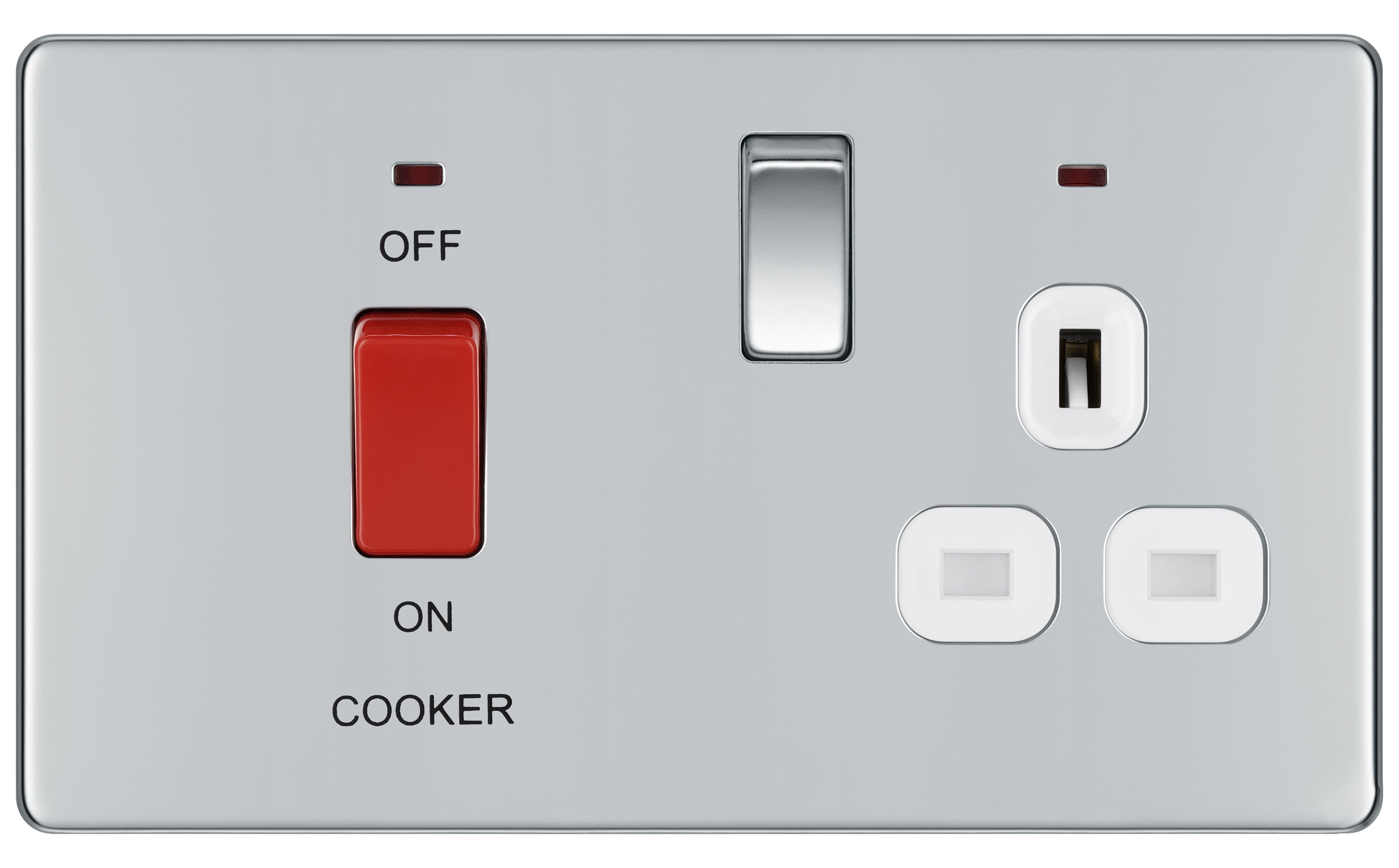 Colours Chrome 45A 2 gang Flat Cooker Screwless Switch