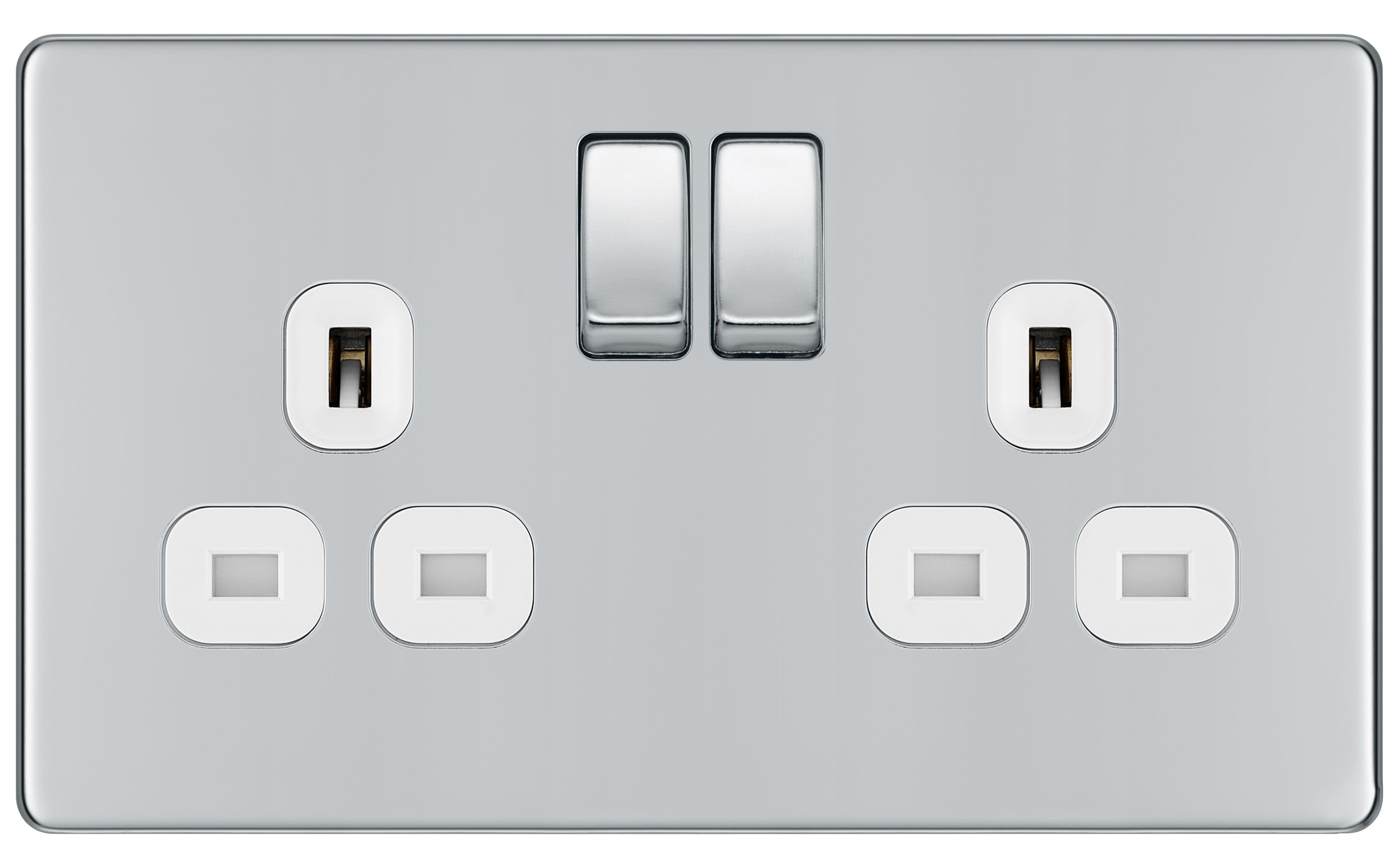 Colours Chrome Double 13A Socket & White inserts