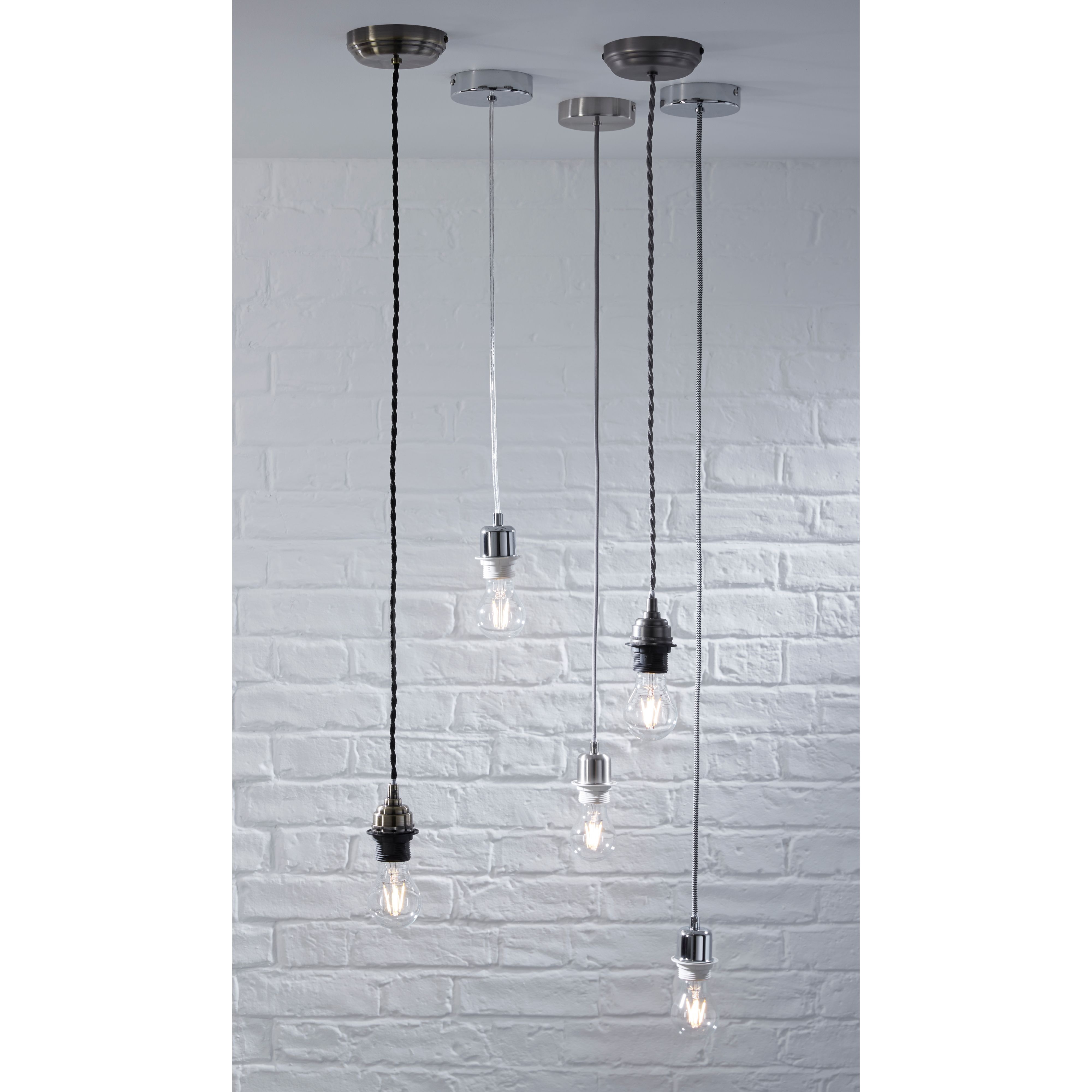 Colours Chrome effect E27 Cable light set (L)1.5m