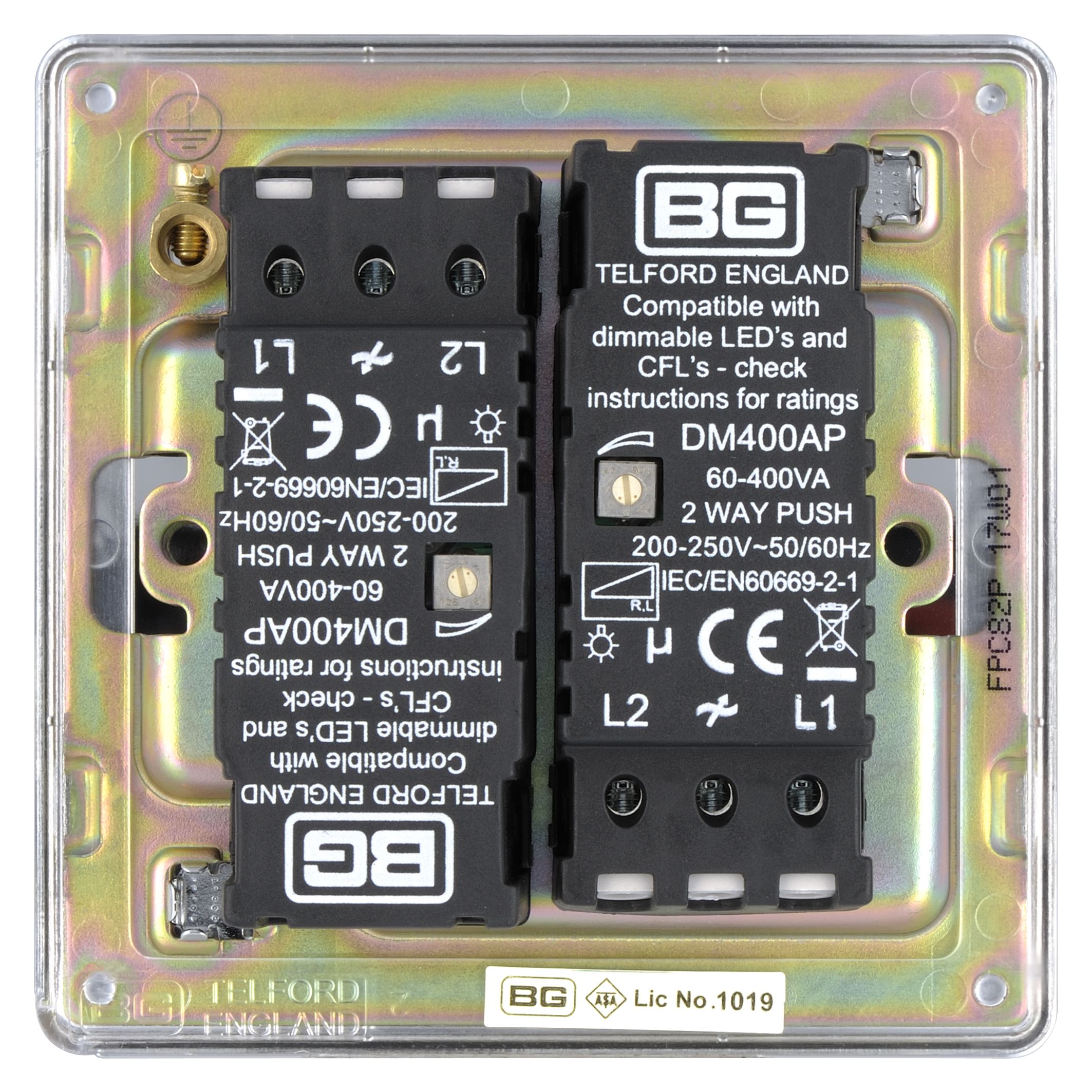 Colours Chrome Flat profile Double 2 way Screwless Dimmer switch