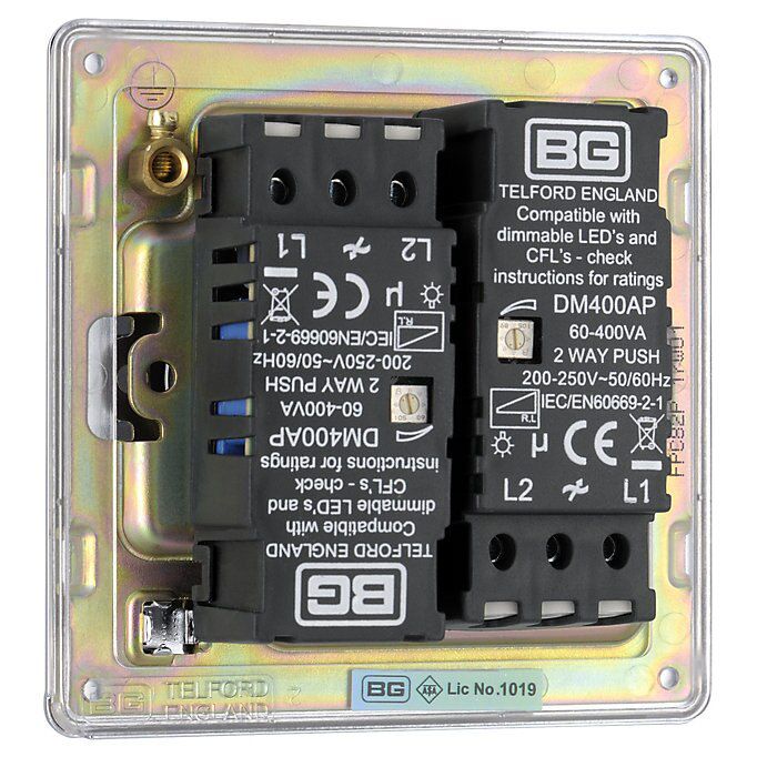 Colours Chrome Flat profile Double 2 way Screwless Dimmer switch