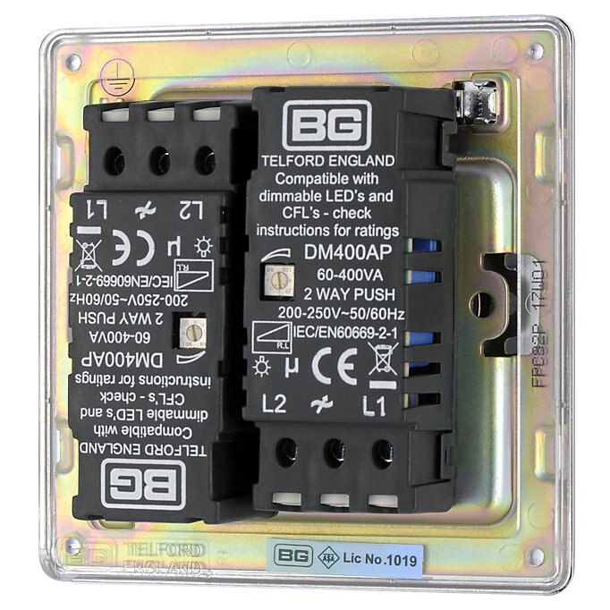 Colours Chrome Flat profile Double 2 way Screwless Dimmer switch