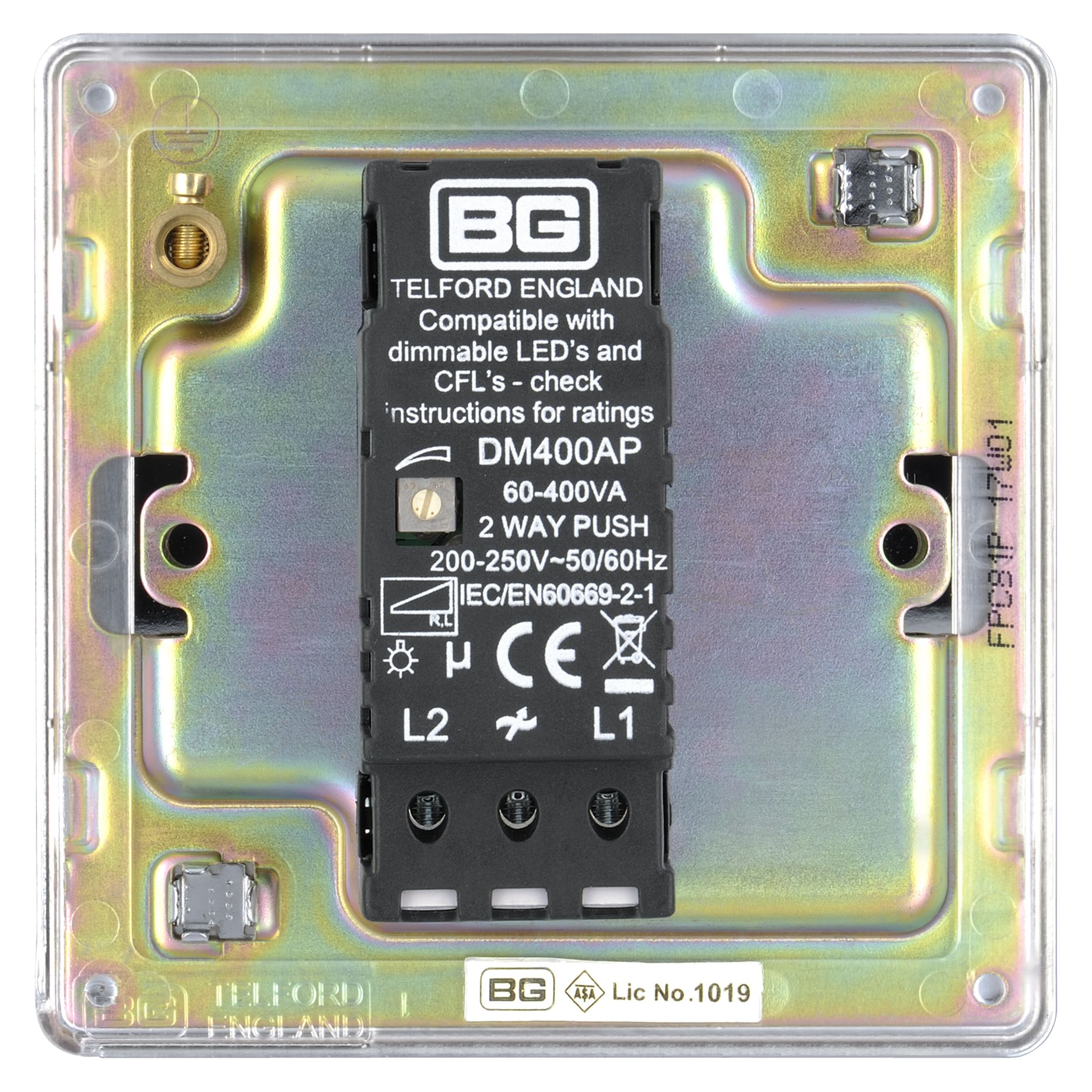 Colours Chrome Flat profile Single 2 way Screwless Dimmer switch