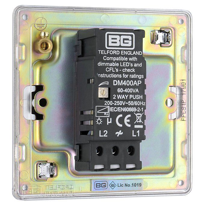 Colours Chrome Flat profile Single 2 way Screwless Dimmer switch