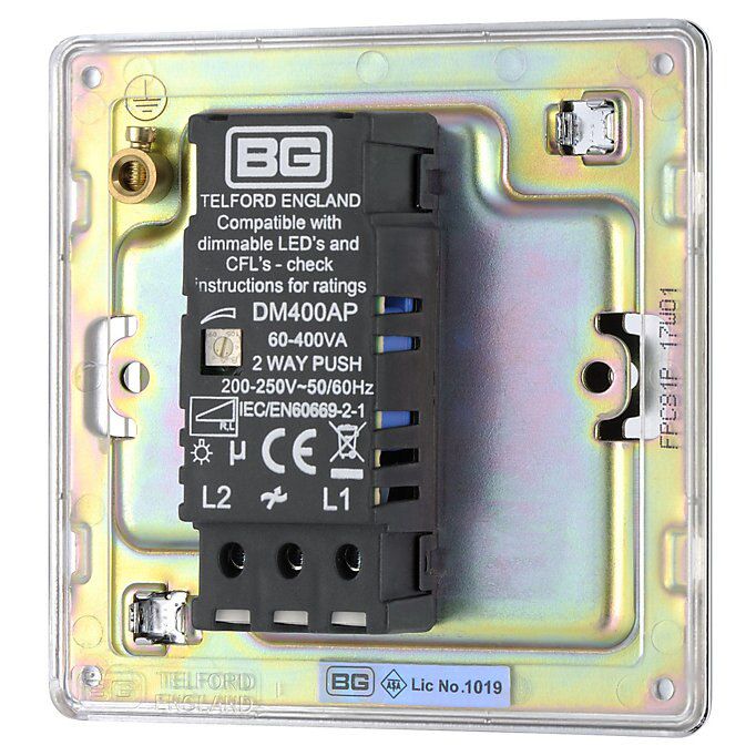 Colours Chrome Flat profile Single 2 way Screwless Dimmer switch