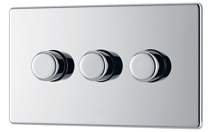 Colours Chrome Flat profile Triple 2 way Screwless Dimmer switch