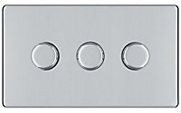 Colours Chrome Flat profile Triple 2 way Screwless Dimmer switch