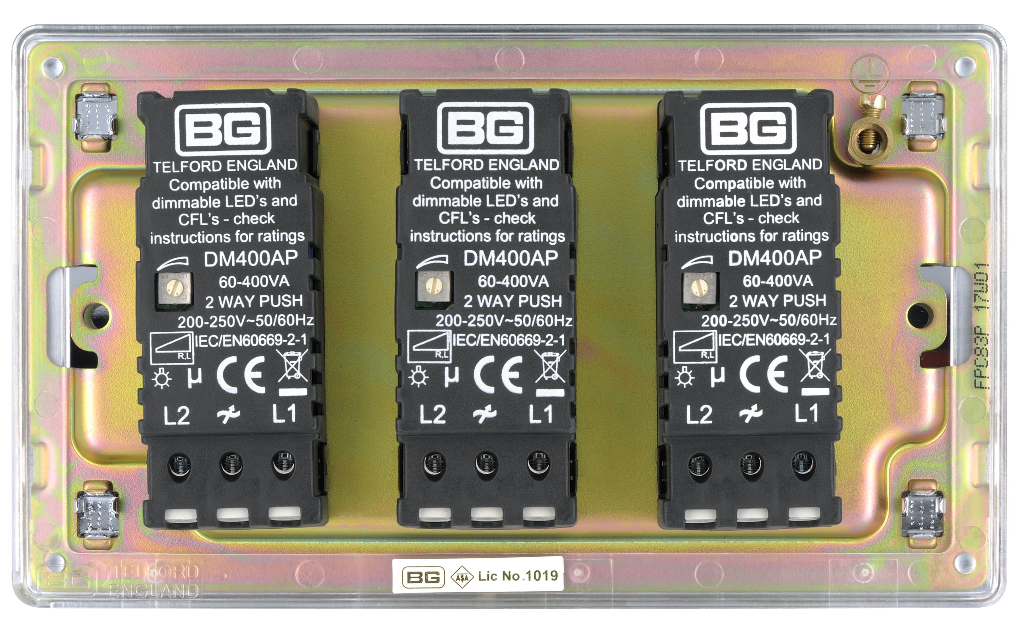 Colours Chrome Flat profile Triple 2 way Screwless Dimmer switch