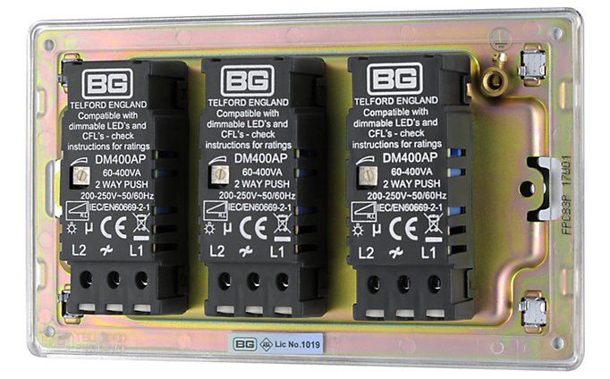 Colours Chrome Flat profile Triple 2 way Screwless Dimmer switch