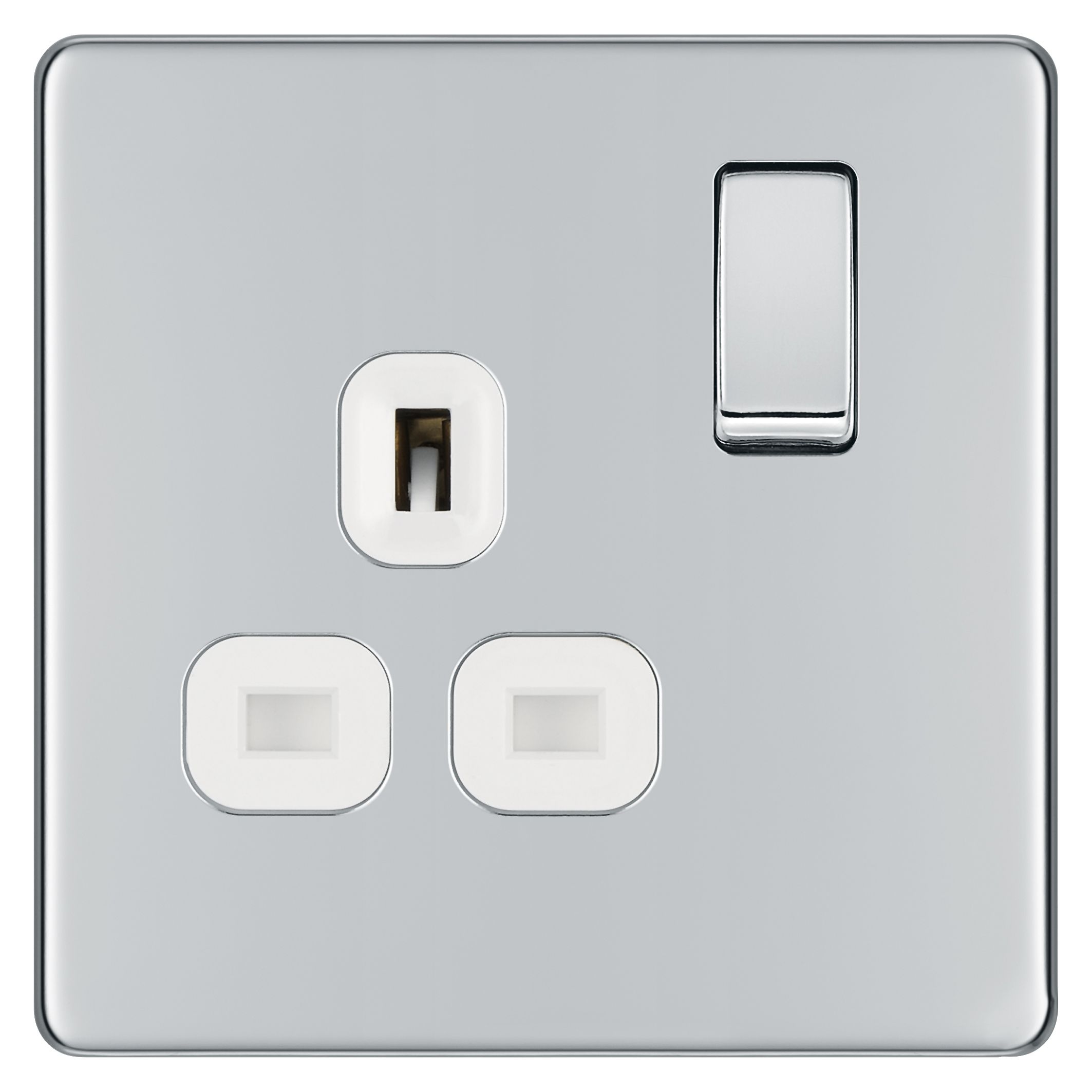 Colours Chrome Single 13A Socket & White inserts | DIY at B&Q