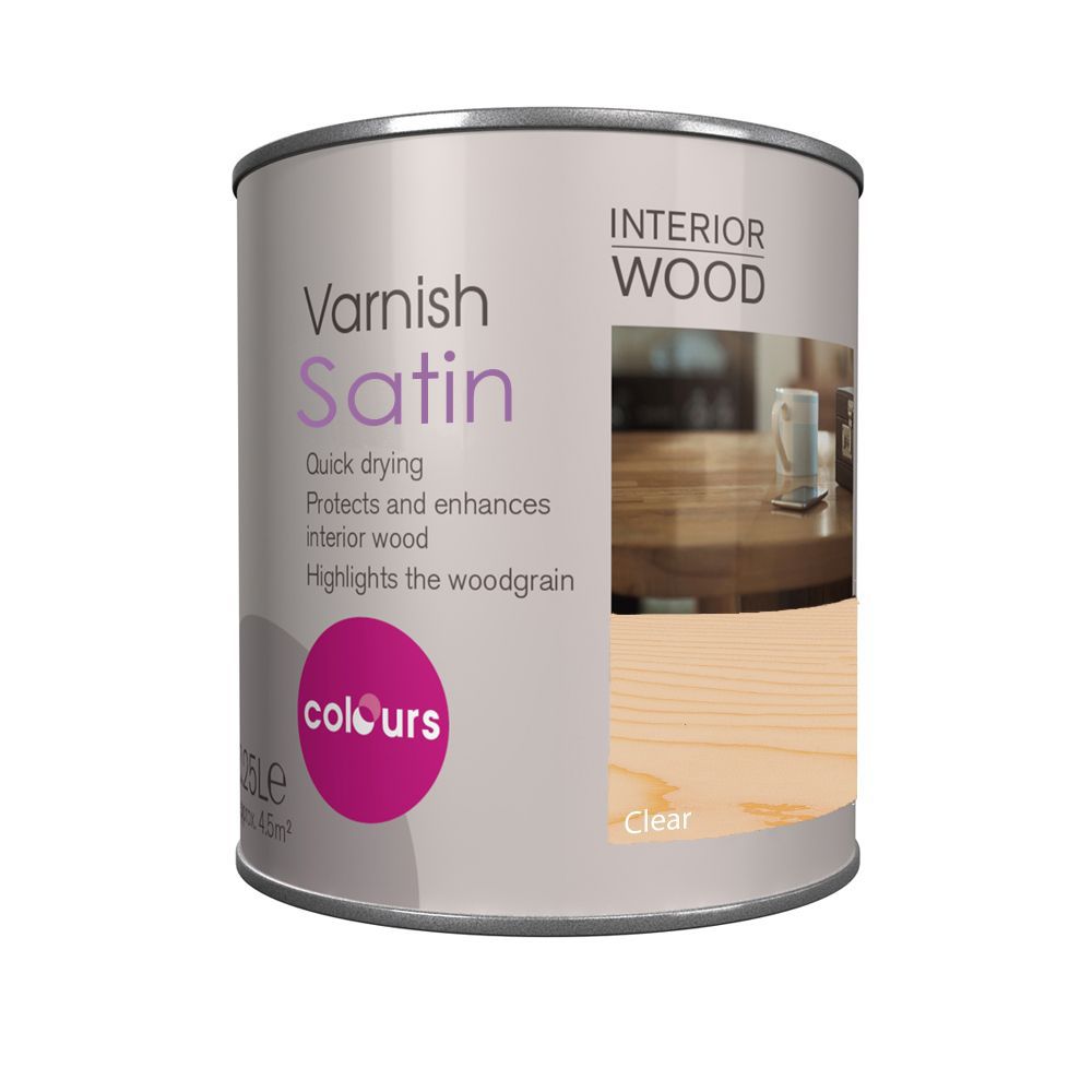 Colours Clear Satin Furniture Wood varnish, 250ml