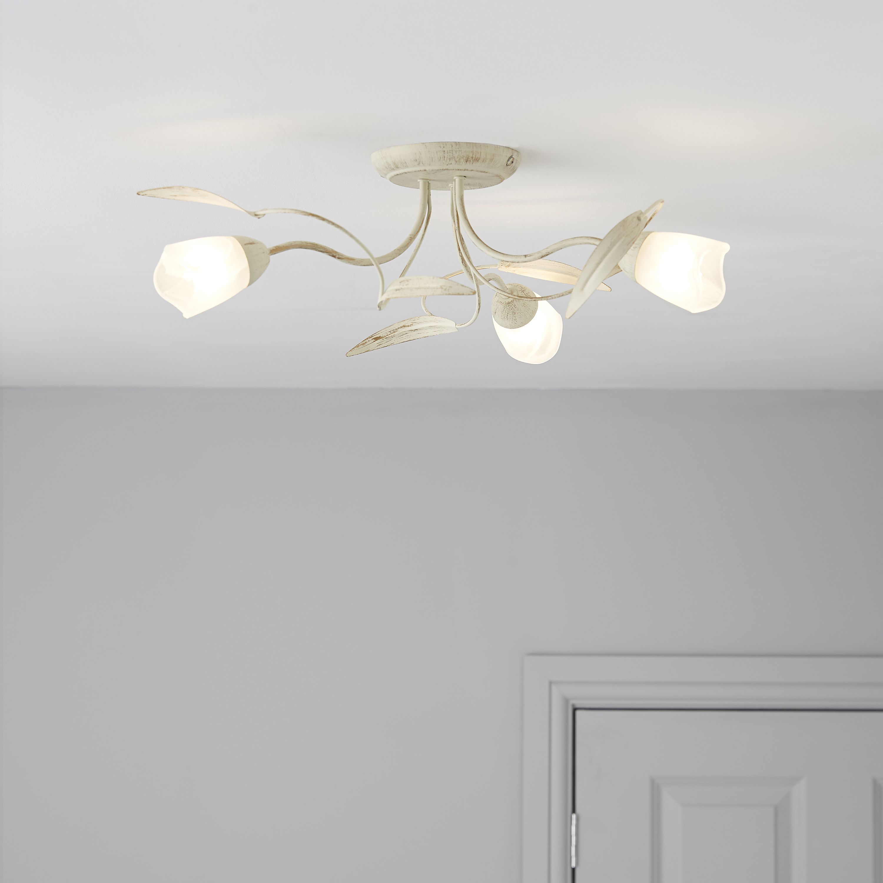 Colours Cloe Brushed Glass & metal Cream 3 Lamp Ceiling light