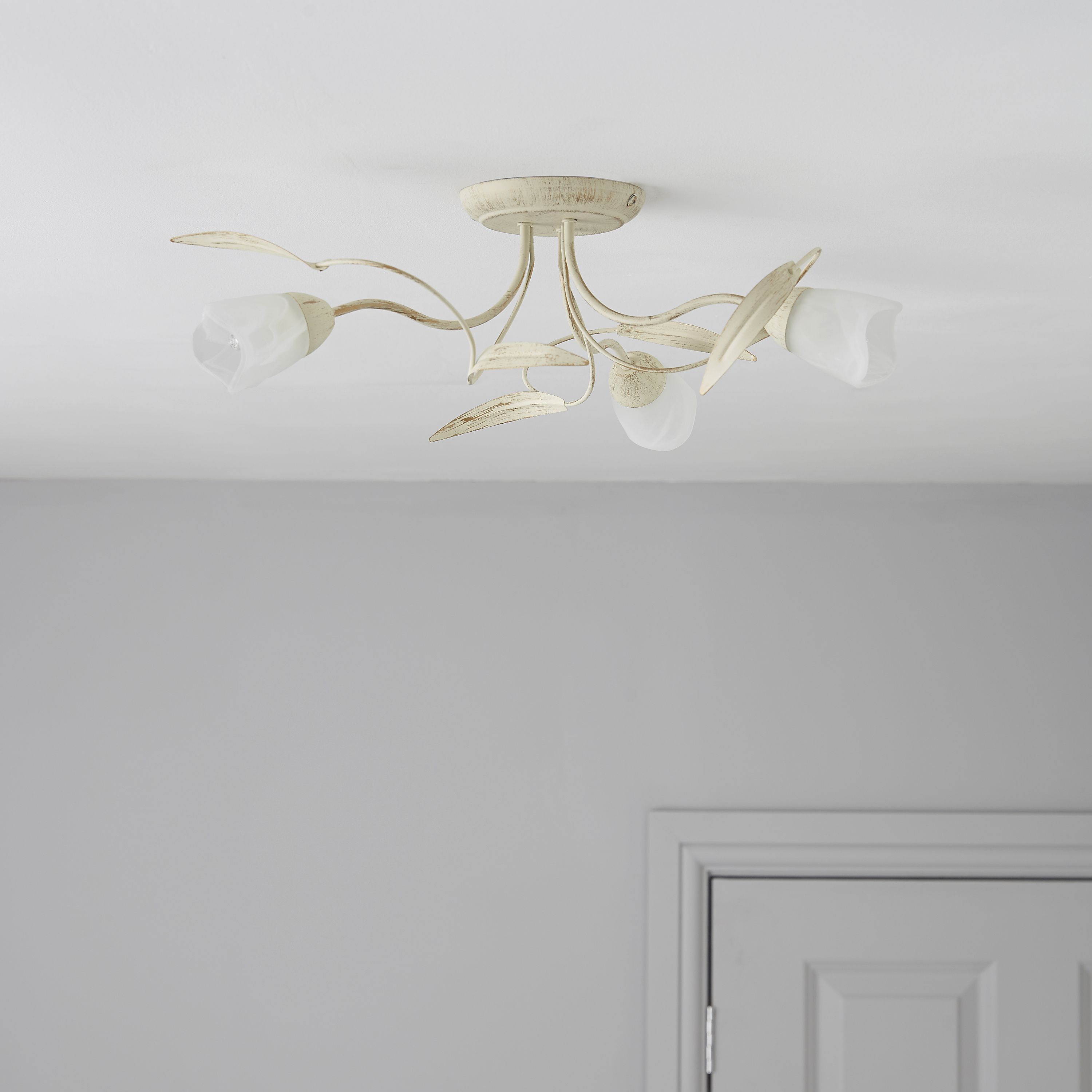 Colours Cloe Brushed Glass & metal Cream 3 Lamp Ceiling light