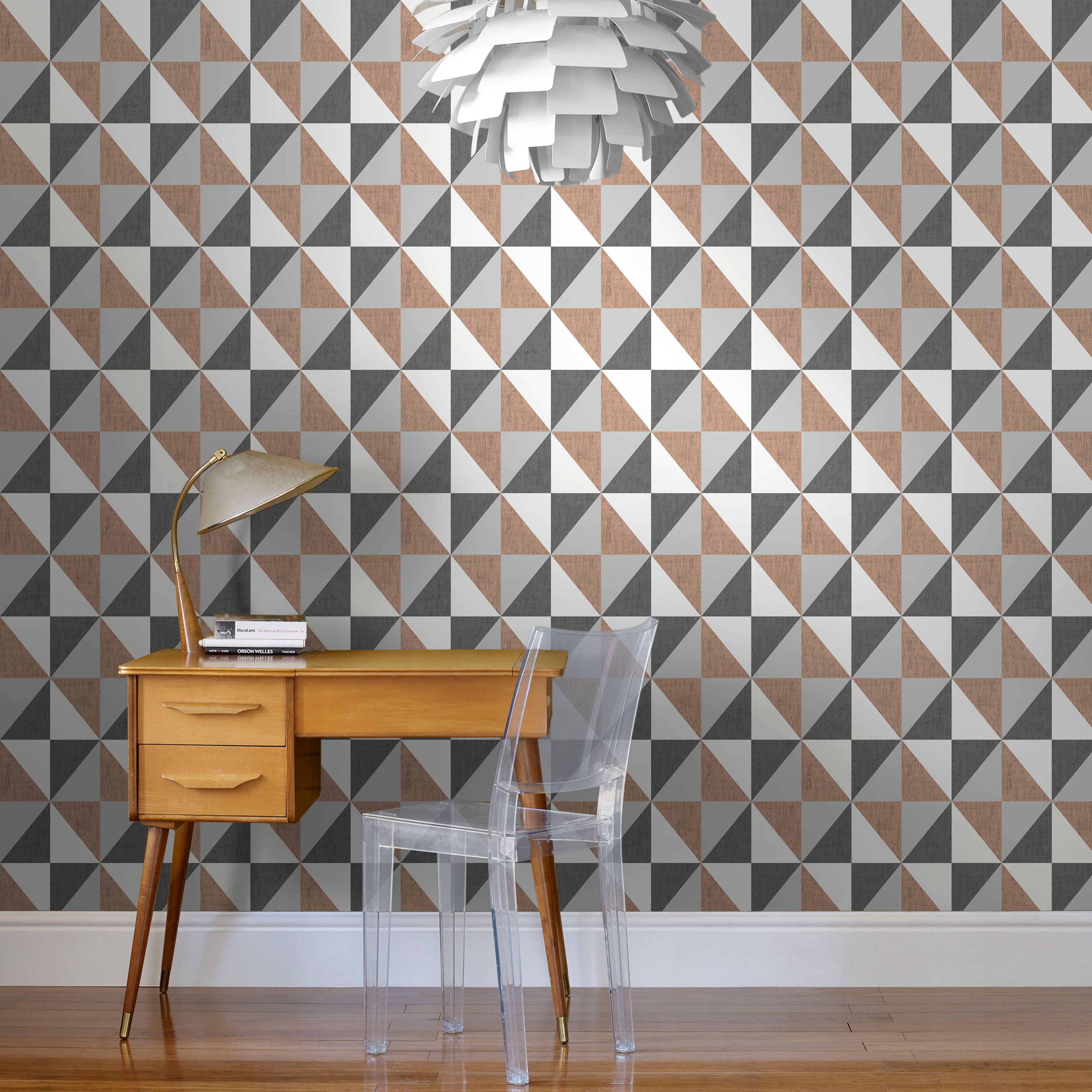 Colours Copper, navy & pewter Metallic effect Mosaic Smooth Wallpaper Sample