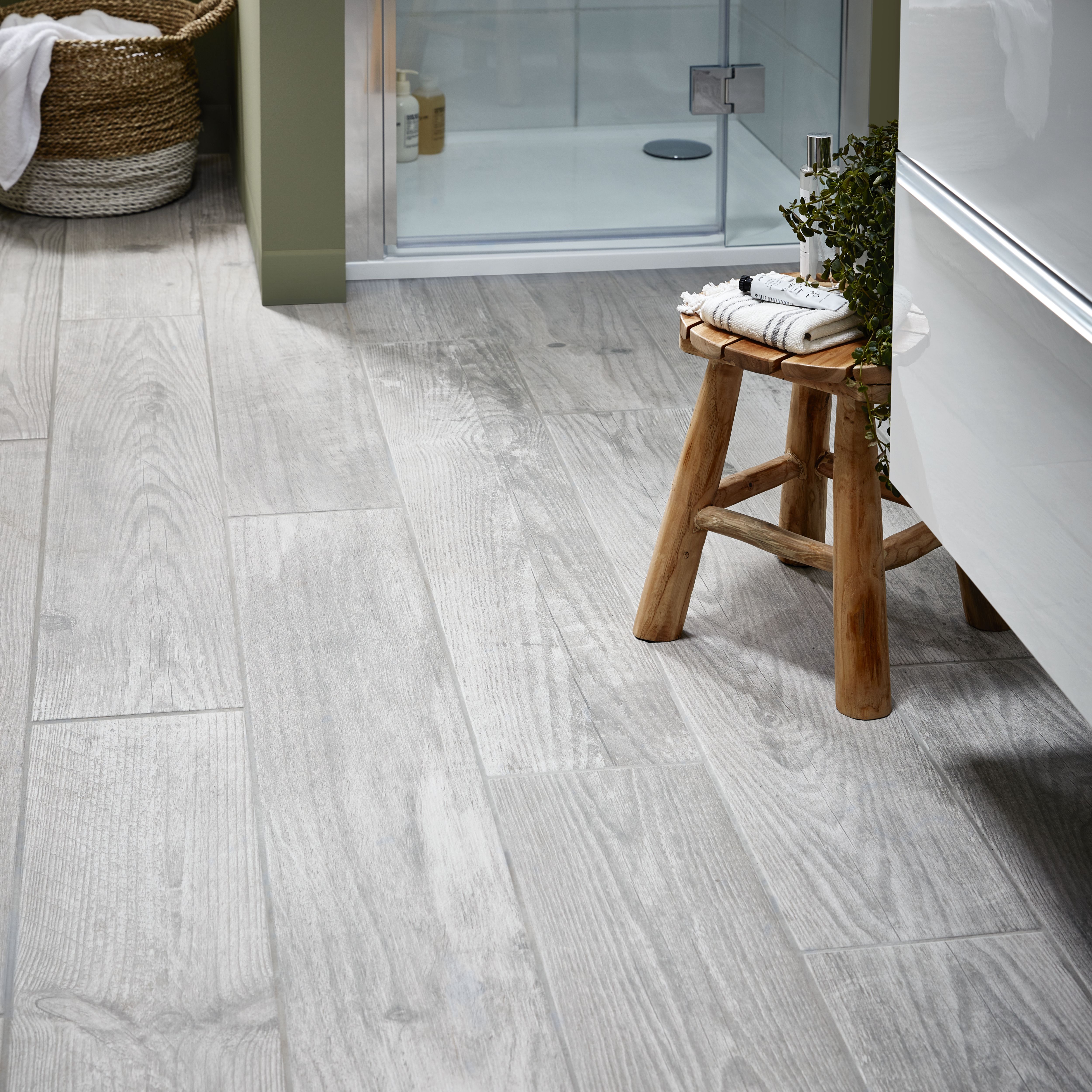 Colours Cotage wood Grey Matt Wood effect Textured Porcelain Indoor Wall & floor Tile, Pack of 4, (L)1200mm (W)200mm