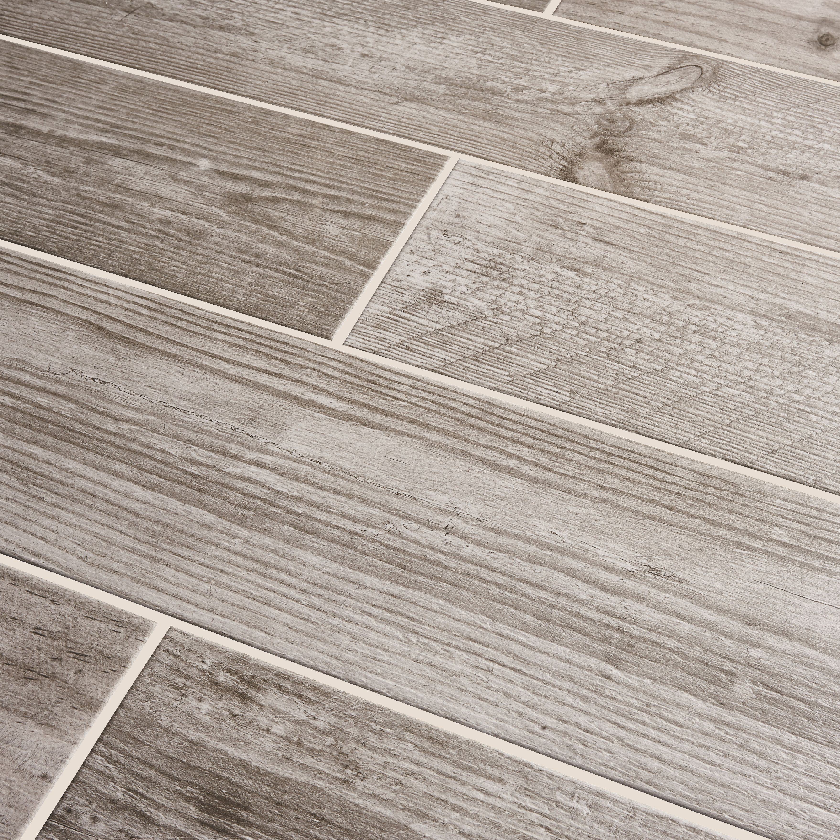Colours Cotage wood Grey Matt Wood effect Textured Porcelain Indoor Wall & floor Tile, Pack of 4, (L)1200mm (W)200mm