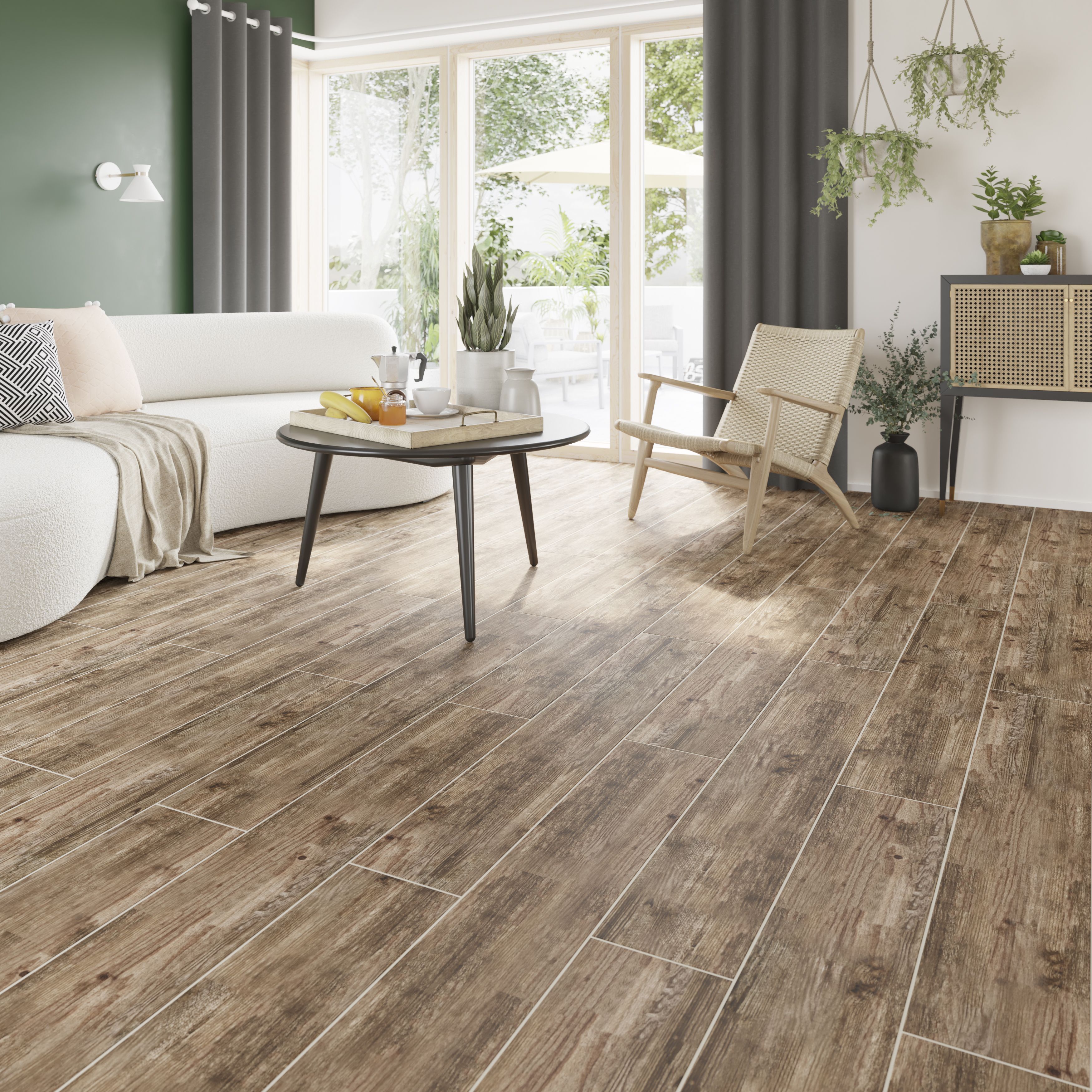 Colours Cotage wood Light brown Matt Wood effect Textured Porcelain Indoor Wall & floor Tile, Pack of 4, (L)1200mm (W)200mm