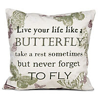 Colours Delphine ‘Live your life’ slogan Natural Cushion (L)45cm x (W)45cm