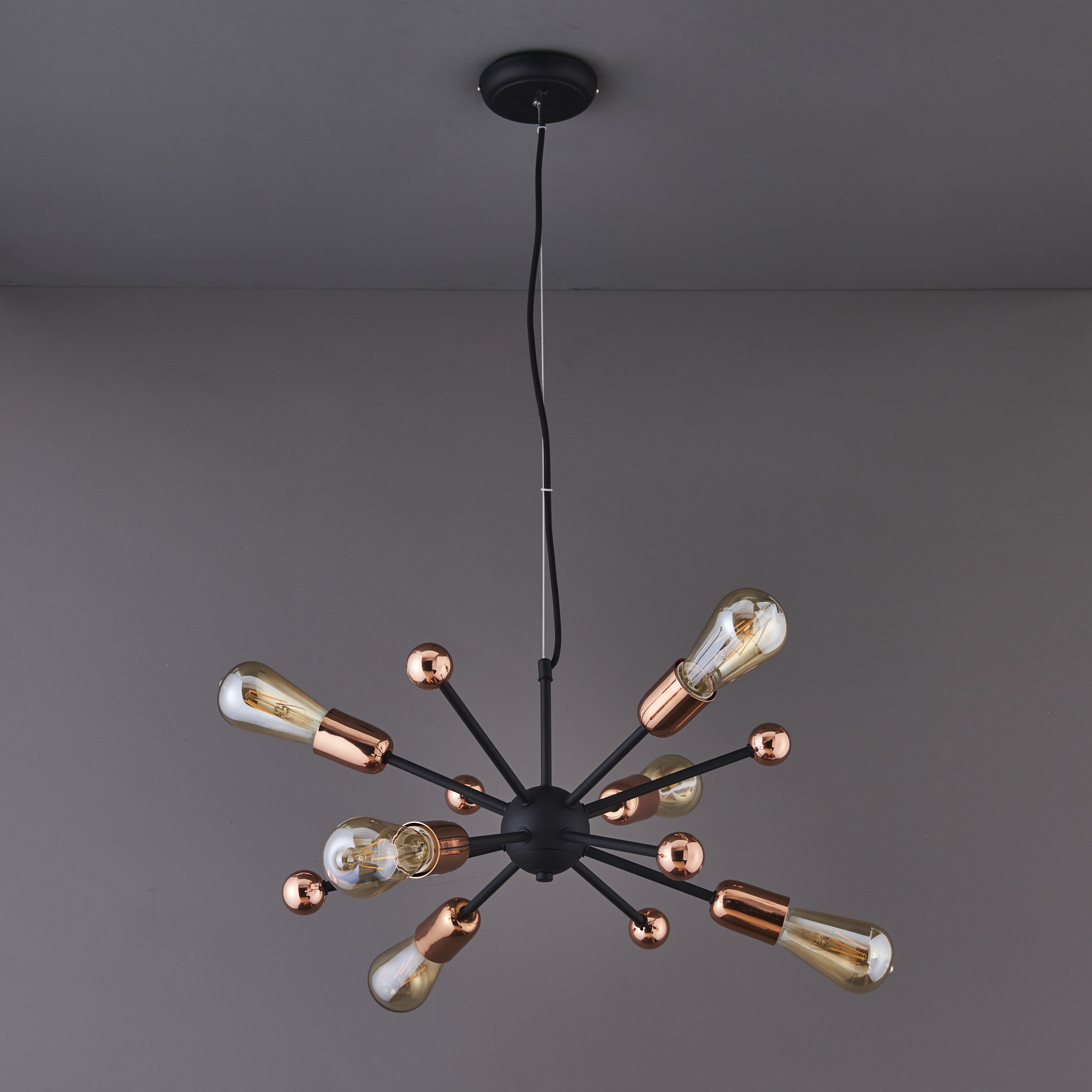 Colours Detroit Pendant Matt Steel Black Copper effect 6 Lamp Ceiling light
