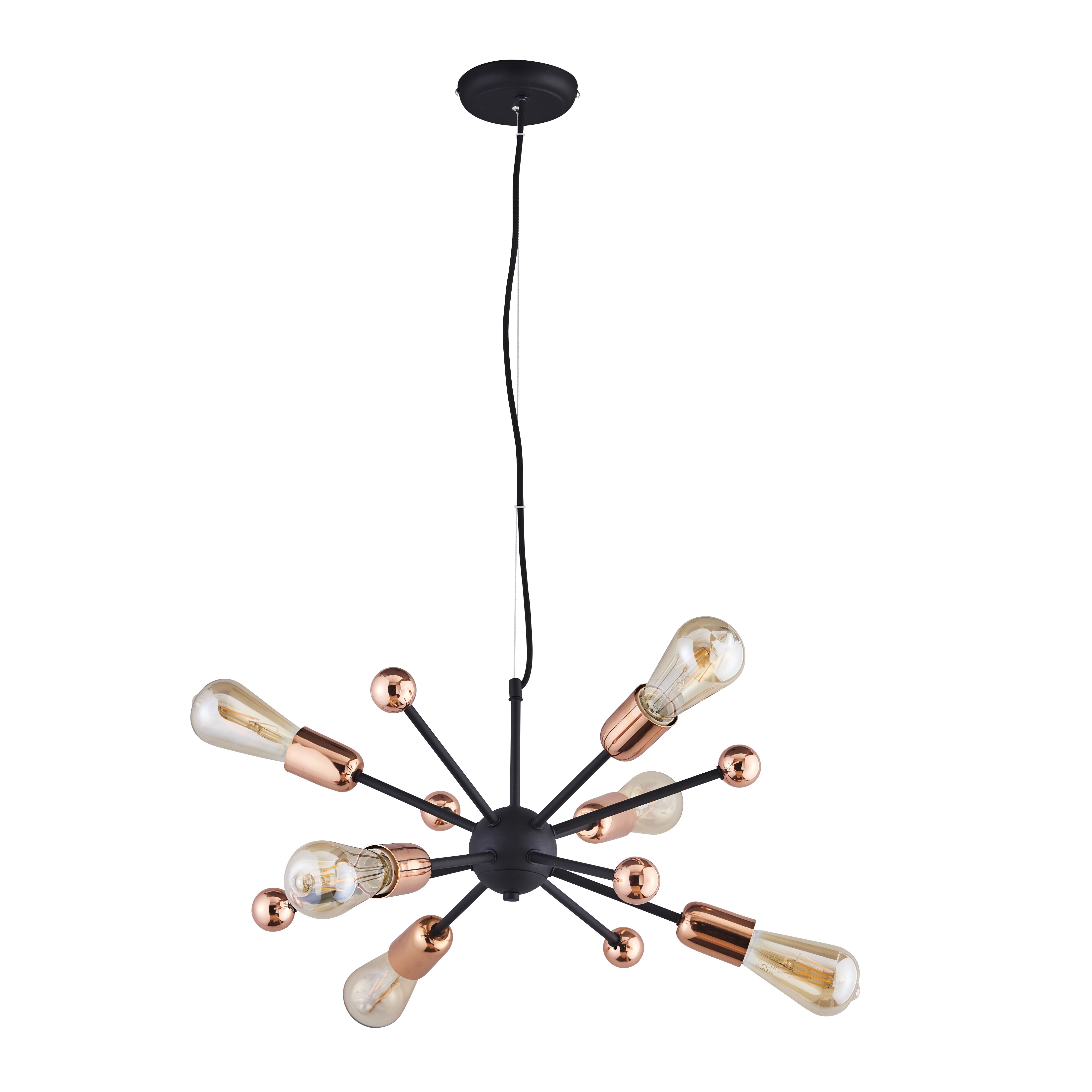 Colours Detroit Pendant Matt Steel Black Copper effect 6 Lamp Ceiling light
