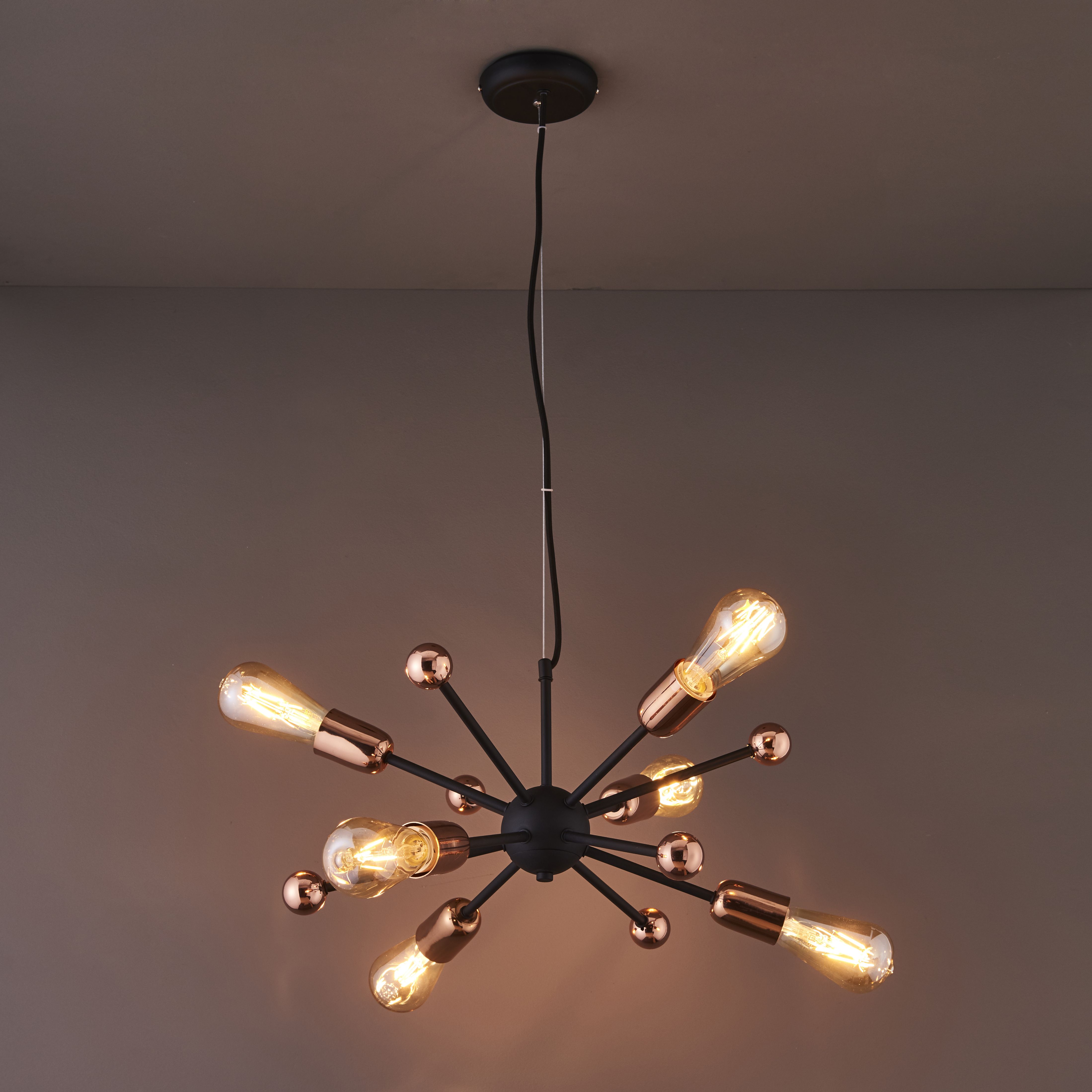Colours Detroit Pendant Matt Steel Black Copper effect 6 Lamp Ceiling light