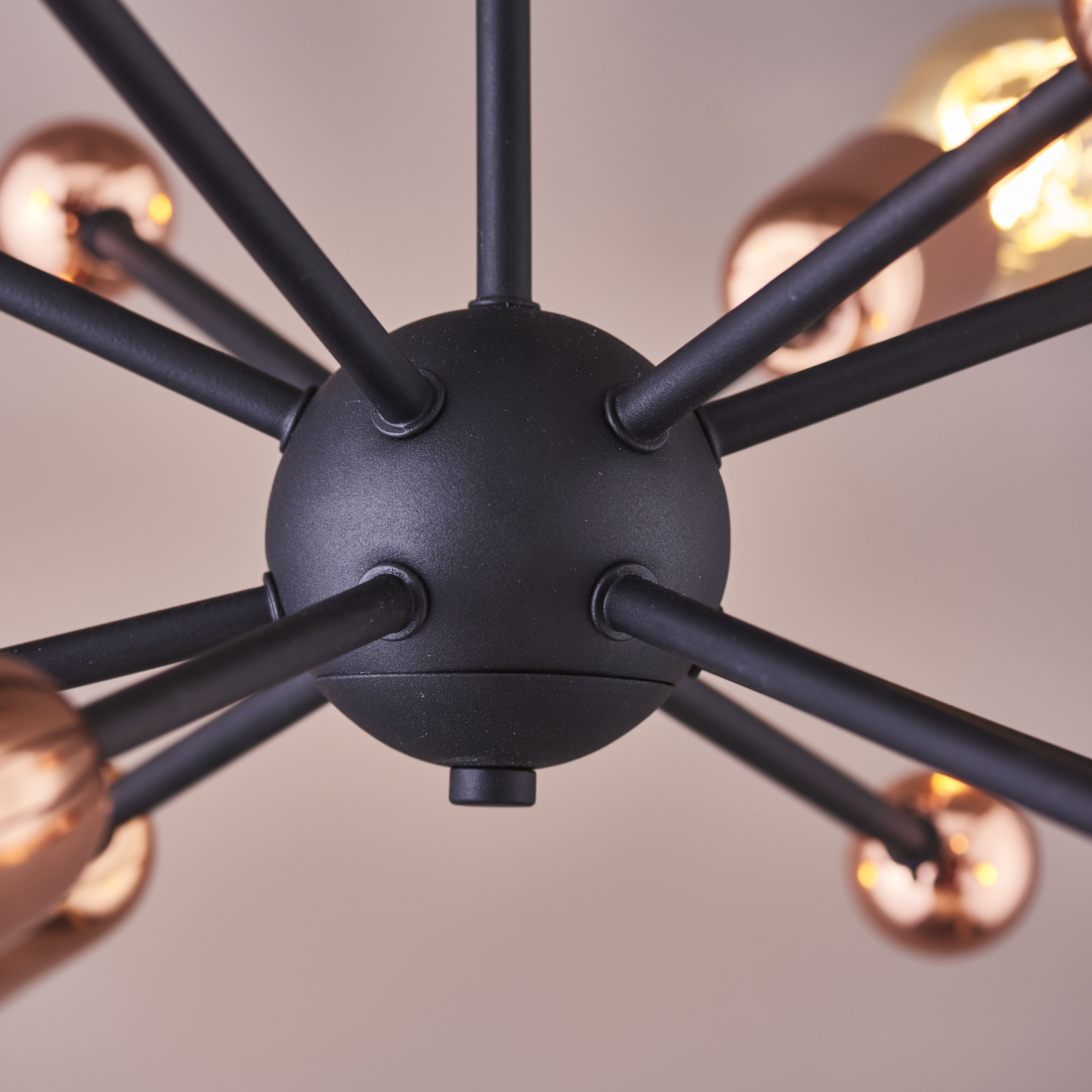 Colours Detroit Pendant Matt Steel Black Copper effect 6 Lamp Ceiling light