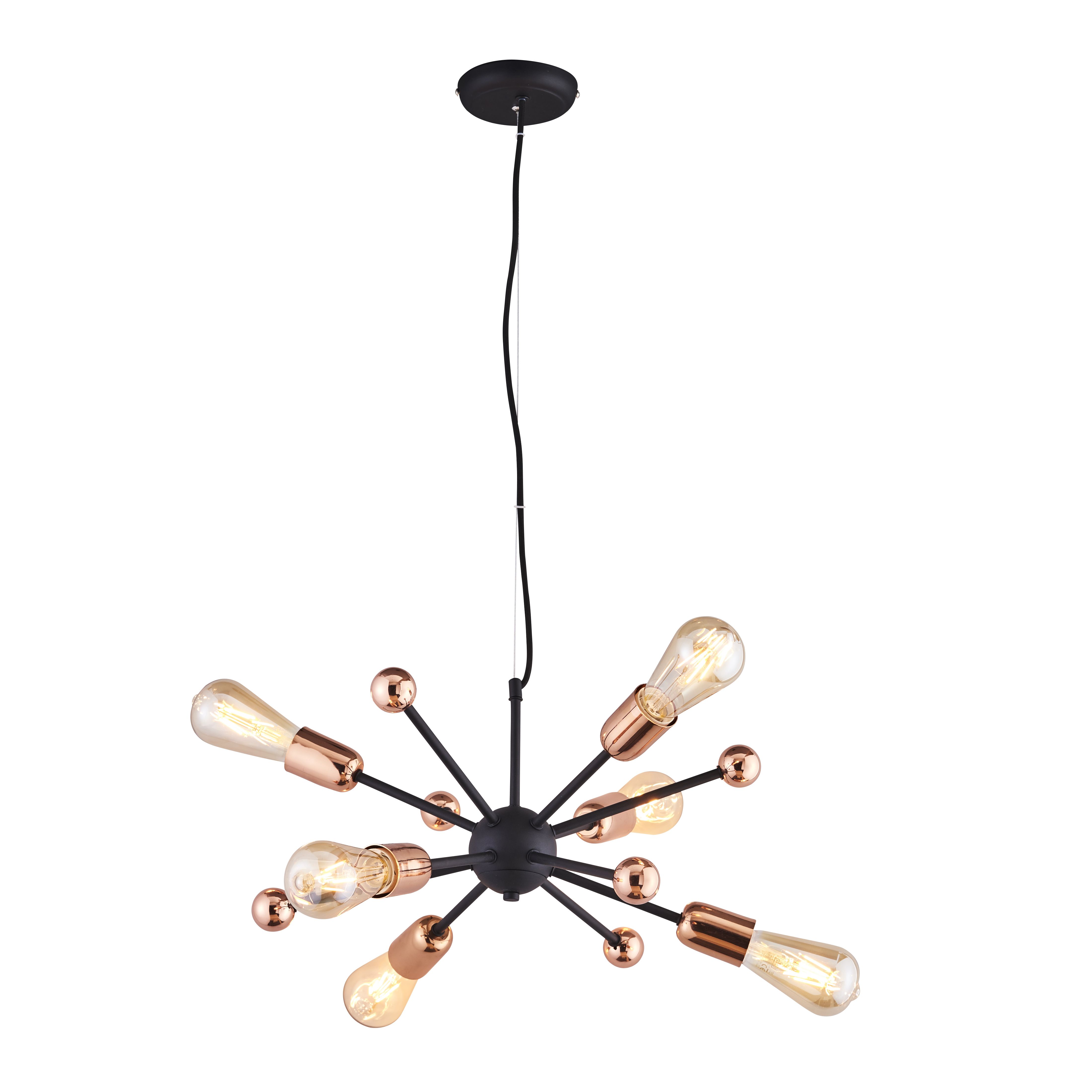 Colours Detroit Pendant Matt Steel Black Copper effect 6 Lamp Ceiling light