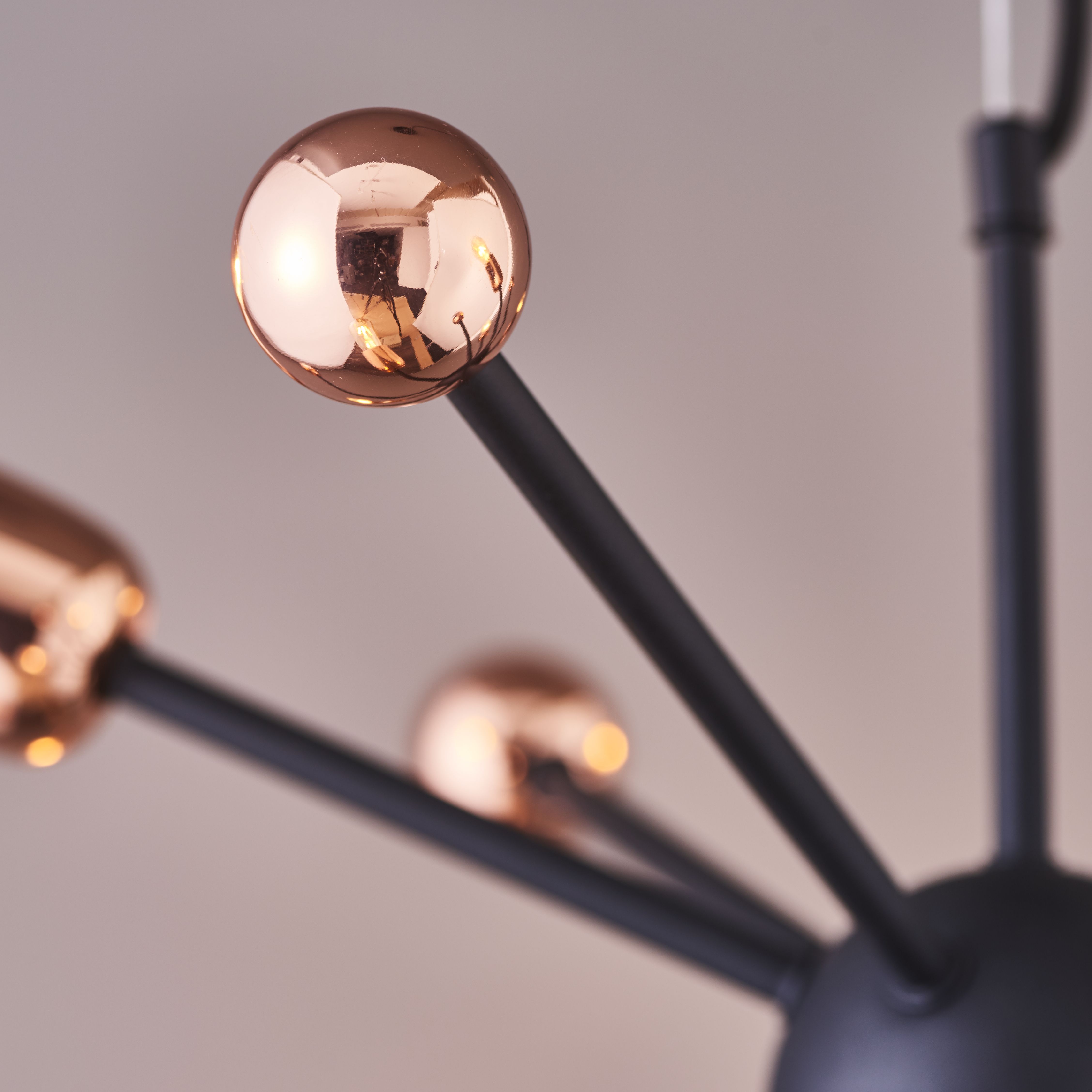 Colours Detroit Pendant Matt Steel Black Copper effect 6 Lamp Ceiling light