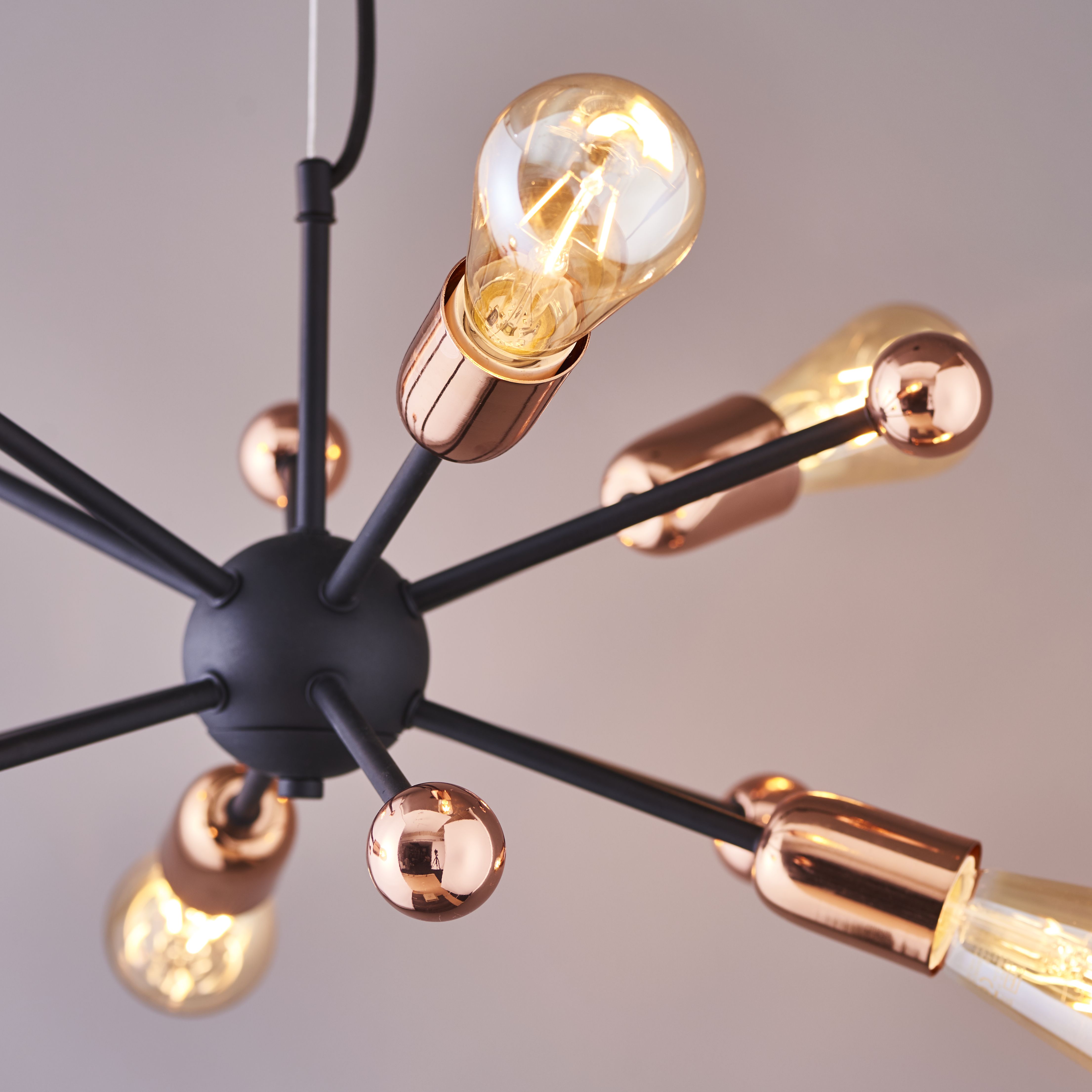 Colours Detroit Pendant Matt Steel Black Copper effect 6 Lamp Ceiling light
