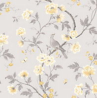 Colours Dorthea Grey & yellow Mica effect Floral Smooth Wallpaper Sample