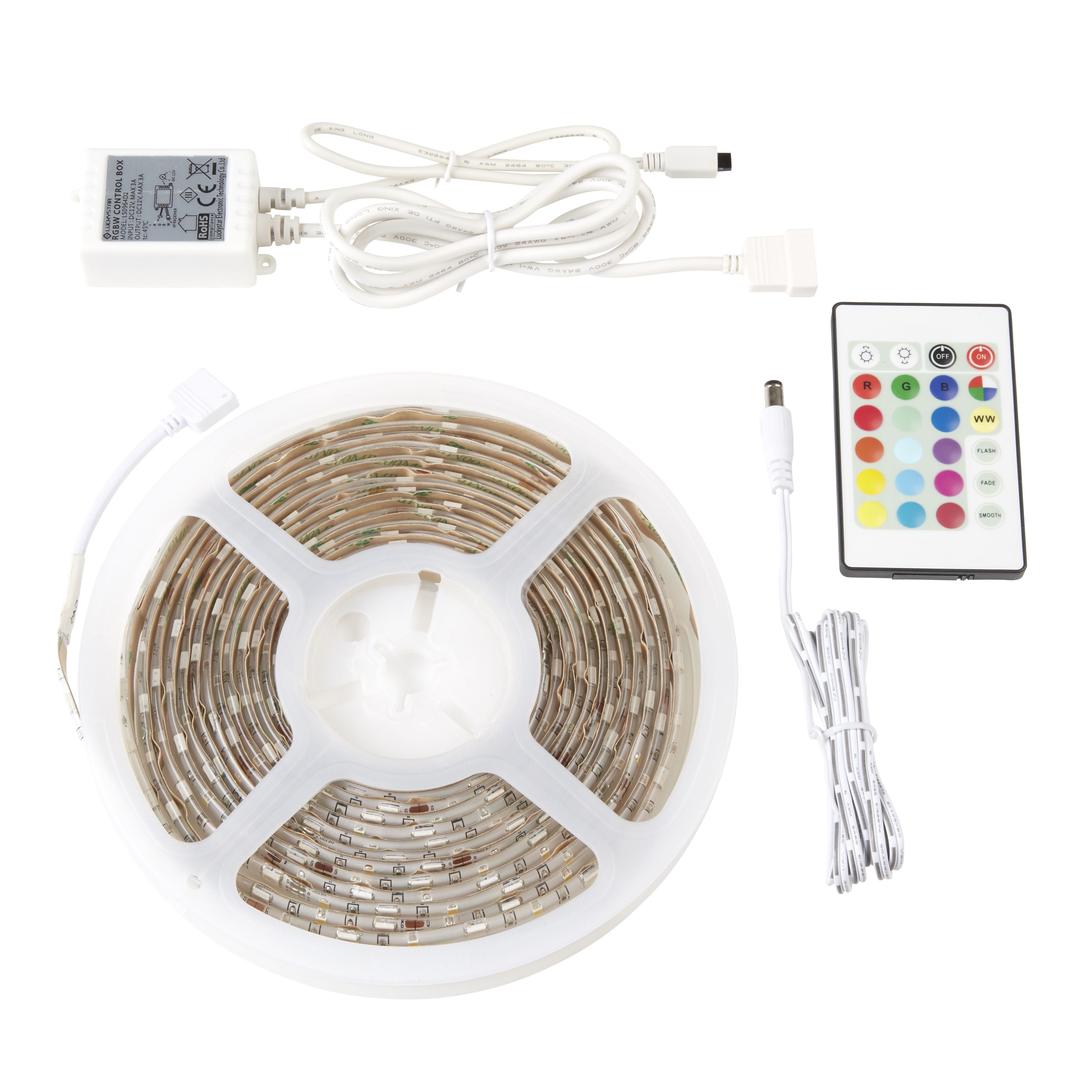 Colours Driggs Mains-powered LED Multicolour Strip light IP20 400lm 4000K (L)5m