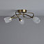 Colours Egeria Brushed Glass & metal Antique brass effect 3 Lamp Ceiling light