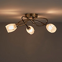 Colours Egeria Brushed Glass & metal Antique brass effect 3 Lamp Ceiling light