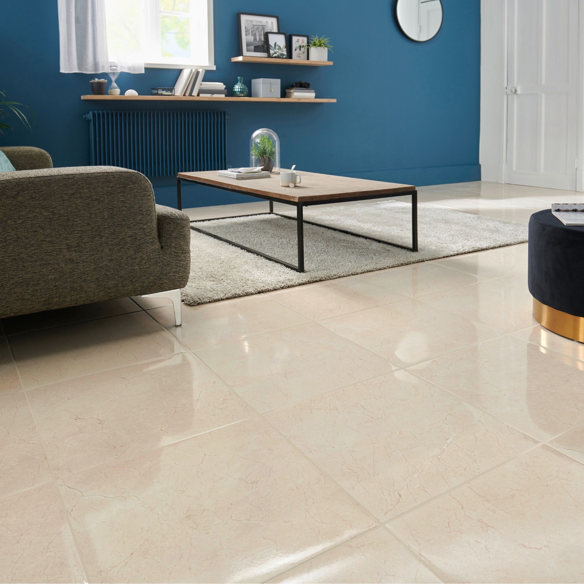 Colours Elegance Beige Gloss Marble effect Ceramic Floor Tile Sample - 4