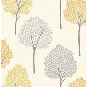 Colours Eula Grey & yellow Tree Smooth Wallpaper Sample