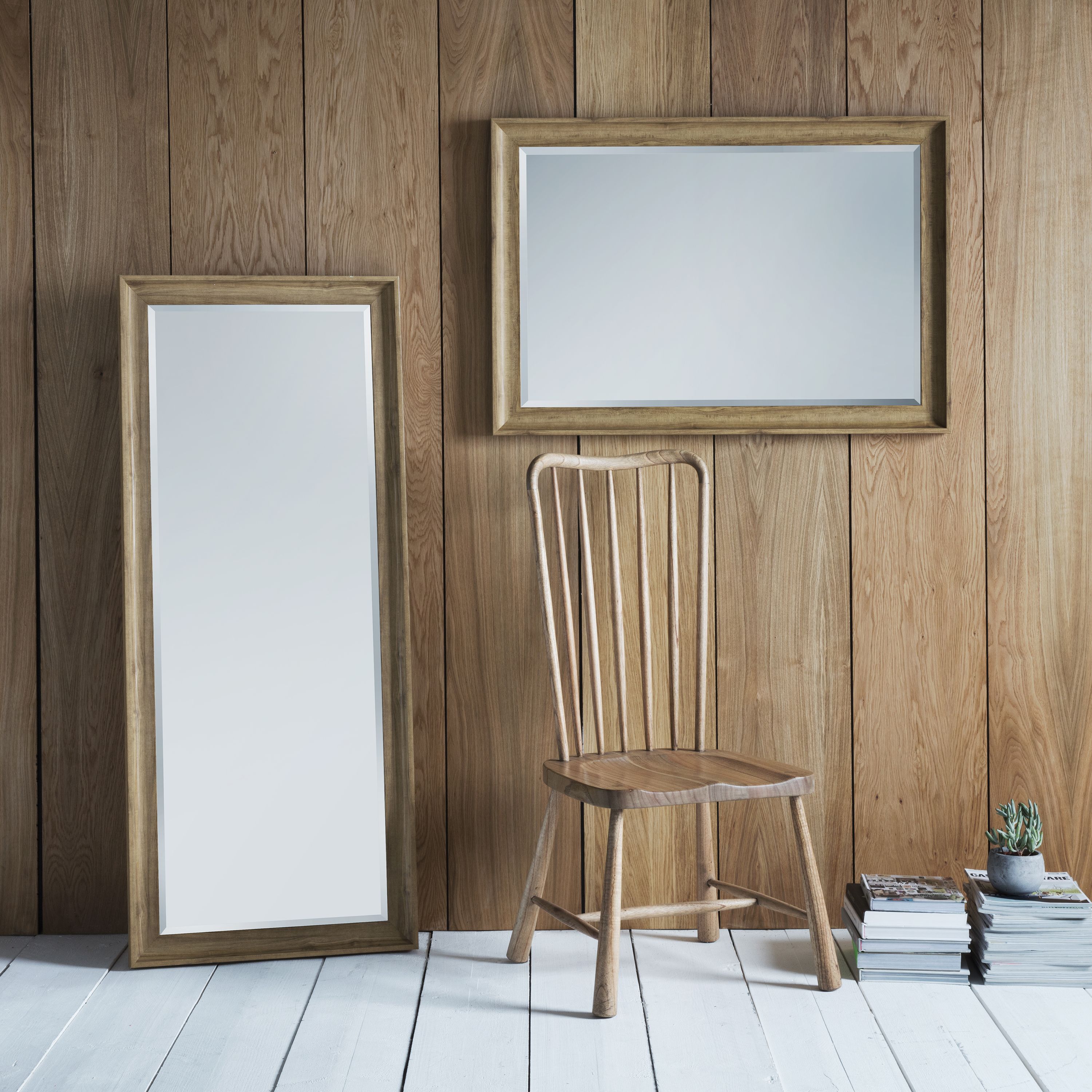 Colours Felton Oak effect Rectangular Wall-mounted Framed Mirror, (H)10.4cm (W)73.5cm
