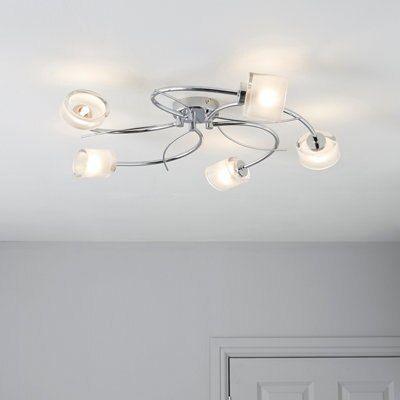 Colours Ferro Spiral Glass & metal Chrome effect 5 Lamp Ceiling light