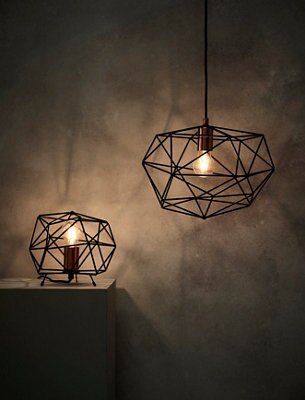 Colours Geo Geometric Steel Black Antique brass effect Ceiling light