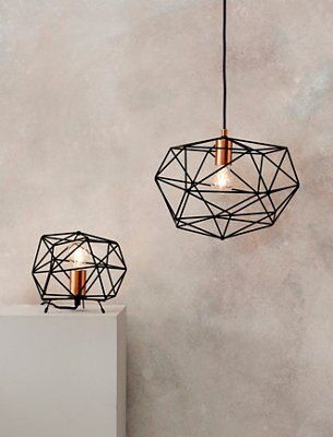 Colours Geo Geometric Steel Black Antique brass effect Ceiling light