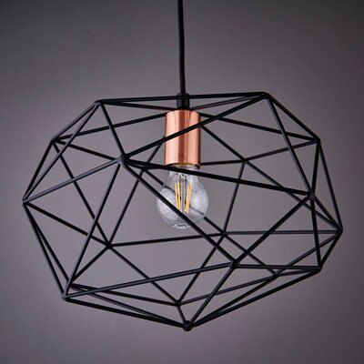 Colours Geo Geometric Steel Black Antique brass effect Ceiling light