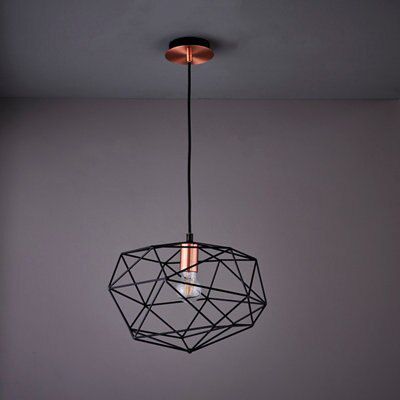 Colours Geo Geometric Steel Black Antique brass effect Ceiling light