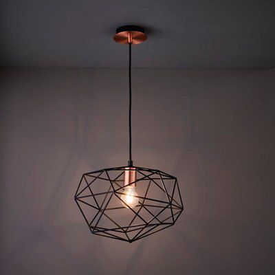 Colours Geo Geometric Steel Black Antique brass effect Ceiling light